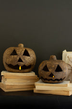 Paper Mache Jack-O-Lanterns – 7.5 Inch Tall Handmade Halloween Lanterns, Set of 2 By Kalalou