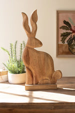 Hand-Carved Wooden Rabbit Figure – 28" Tall Rustic Accent by Kalalou