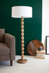 Natural Turned Wood Floor Lamp – 52 Inch Height – Cotton Shade for Modern Décor