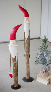 Handcrafted Wood and Metal Santas – Rope Arm Holiday Set of 2