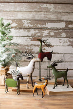 Colorful Recycled Metal Deer Figurine Set – 5 Unique Holiday Pieces by Kalalou
