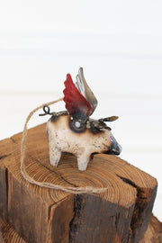 Kalalou set of four recycled iron flying pig Christmas ornaments
