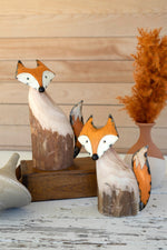 Handmade Wood and Iron Fox Figurines – 12" Tall Eco Art Set of 2 by Kalalou