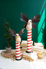 Recycled Iron Moose with Red & White Painted Wood Bases – Set of 2 – 26" Tall  by Kalalou