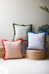 Set of three cotton ruffle edge decorative pillows
