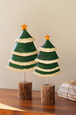 Decorative Metal Christmas Trees on Natural Wood Bases 22.5" by Kalalou
