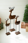 Set of Three Carved Wood and Iron Reindeer on Bases by Kalalou