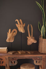 Mango Wood African Animal Heads – 28.25" Tall Rustic Decor Set of 3 by Kalalou