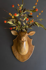 Carved Mango Wood 15" Wall-Mounted Deer Head – Rustic Accent Sculpture for Entryway or Wall by Kalalou