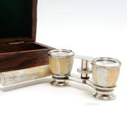 Collectible Opera Glasses – 1.25in Height – Nickel Plated with Wood Box