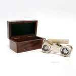 Decorative Opera Glasses – 1.25in Height – Brass and Pearl Body in Box