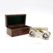 Decorative Opera Glasses – 1.25in Height – Brass and Pearl Body in Box