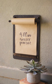 Wall Board with Note Roll Holder – Distressed Brown Metal By Kalalou