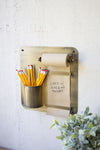 Kalalou Antique Brass Hanging Note Roll & Pencil Cup – 12" Wall Organizer