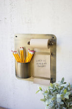 Antique Brass Hanging Note Roll with Pencil Cup – 12" H Wall Organizer By Kalalou