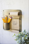Hanging Note Roll with Pencil Cup – Antique Brass Finish By Kalalou