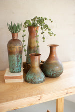 Handcrafted Two-Tone Copper Vase Set of 4 – 13" Tall Decorative Collection by Kalalou