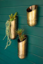 Antique Brass Wall Vase Set of 3 – 14" Tall Decorative Hanging Pieces by Kalalou