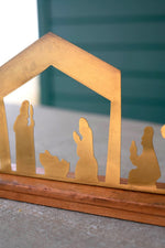 Antique Brass Nativity Figurines – Wooden Base Holiday Display