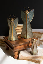 Kalalou Set of Three Antique Brass and Glass Christmas Angels – Tealight Holders