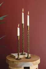 Antique Brass Candle Holders – Set of Three Metal Taper Stands by Kalalou