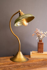Antique Brass Table Lamp with Green Enamel Shade – 19" Tall by Kalalou