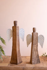 Distressed Wood Angel Statues – Set of 2 ( 17" ) by Kalalou