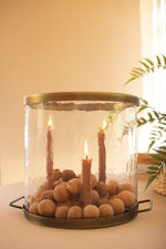 Glass Cylinder with Antique Brass Taper Candle Holder- (15") by Kalalou