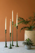 Decorative Forged-Iron Candle Holders – Green Patina, Set of 4 by Kalalou