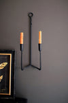 Forged-Iron Double Taper Wall Sconce – 21" Tall Hook-Style Candle Holder by Kalalou