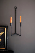 Hook-Style Forged-Iron Wall Sconce – 21" Tall Double Taper Candle Holder by Kalalou
