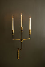 Triple Taper Forged-Iron Wall Sconce – 19.5" Tall Antique Brass Candleholder by Kalalou
