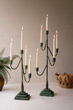 Green Patina Metal Candelabras – Set of 2 -27" Tall Rustic Candle Holders by Kalalou