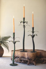 Decorative Iron Palms Taper Candle Holders – Set of 3 Patina by Kalalou