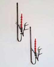 Set of 2 Deer Taper Wall Sconces – Forged Iron Brass Finish – 24