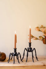 Spider-Themed Taper Candleholders – Black Iron Decor 8.5" by Kalalou
