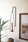 Hanging oval wall taper candle holder with distressed iron finish