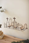 Wire wall triple tealight sconce with distressed metal finish