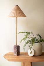 Red Marble Column Table Lamp – 36" Tall with Tapered Rattan Shade by Kalalou