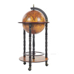 Globe Bar Table – 35H Red Wooden Cabinet – Nautical Map Design By Old Modern Handicrafts