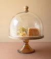 11.75" Mango Wood Cake Plate with Glass Dome for Kitchen or Dining by Kalalou