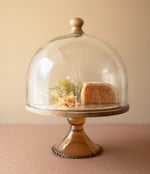 Mango Wood Cake Stand with Glass Dome 11.75" Tabletop Dessert Display Server by Kalalou