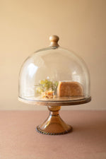 Mango Wood Cake Display with Glass Dome 15" Tall Tabletop Server by Kalalou
