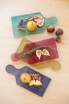 Set of four colored glass cheese boards – green, blue, red, cyan
