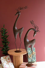 Rustic Metal Reindeer 35"H & 32"H, Distressed Brown Christmas Decor (Set of 2) By Kalalou
