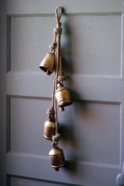2 x Set of Four Rustic Iron Hanging Bells on Rope – 26