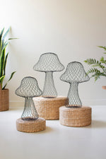 Handcrafted Metal Wire Mushrooms – 23" Tall Rustic Set of 3 by Kalalou