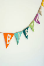 Colorful 'Happy Birthday' banner on a white background