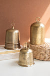 Set of 3 Brass Finish Etched Metal Bells Decorative Holiday Tabletop Accents by Kalalou