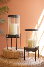 Iron and Glass Hurricane Candle Holders Set of 2 – 17" Tall Modern Decor by Kalalou
